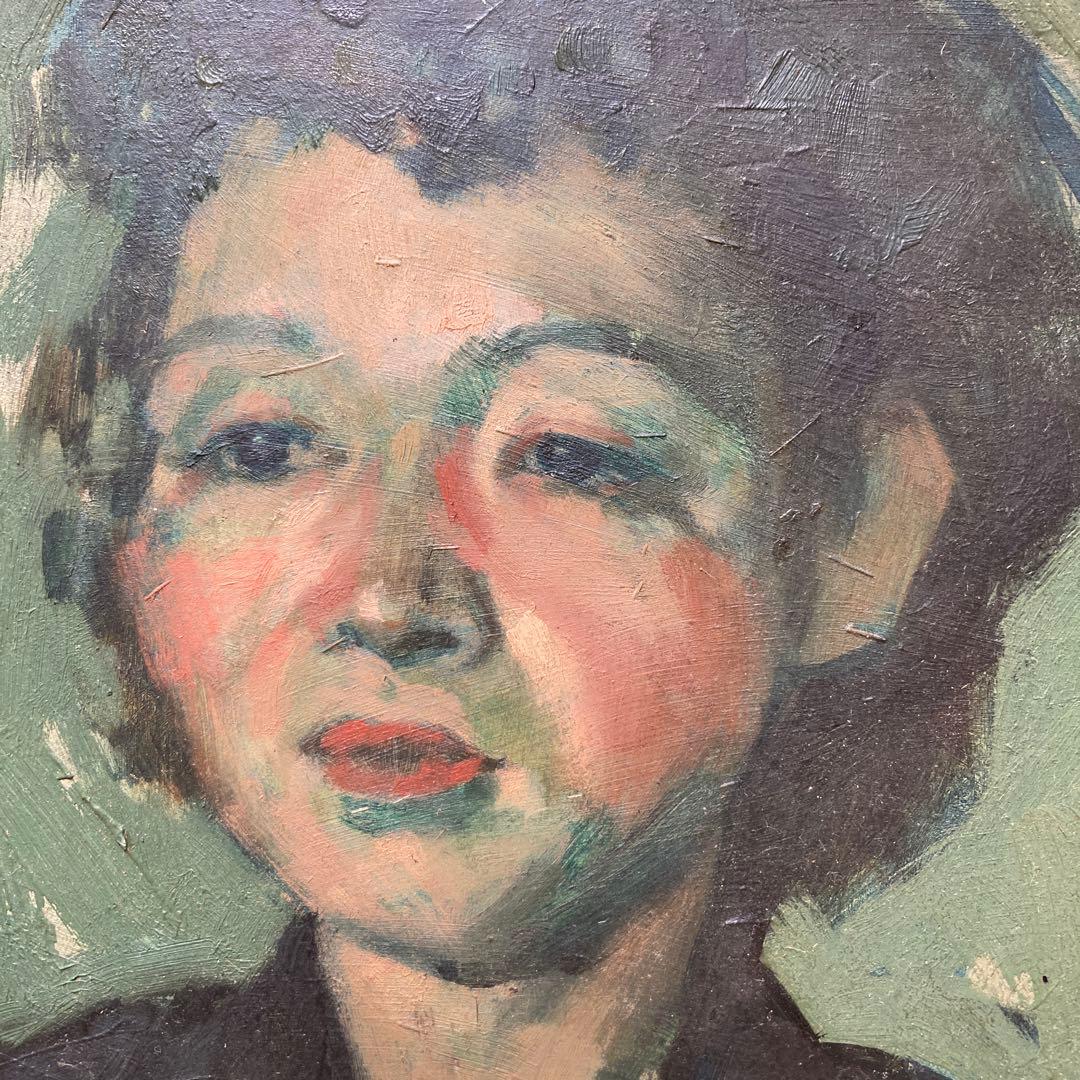伝宮本三郎 「林さん」1952年　額29×29絵15×15cm(￼板絵)印有