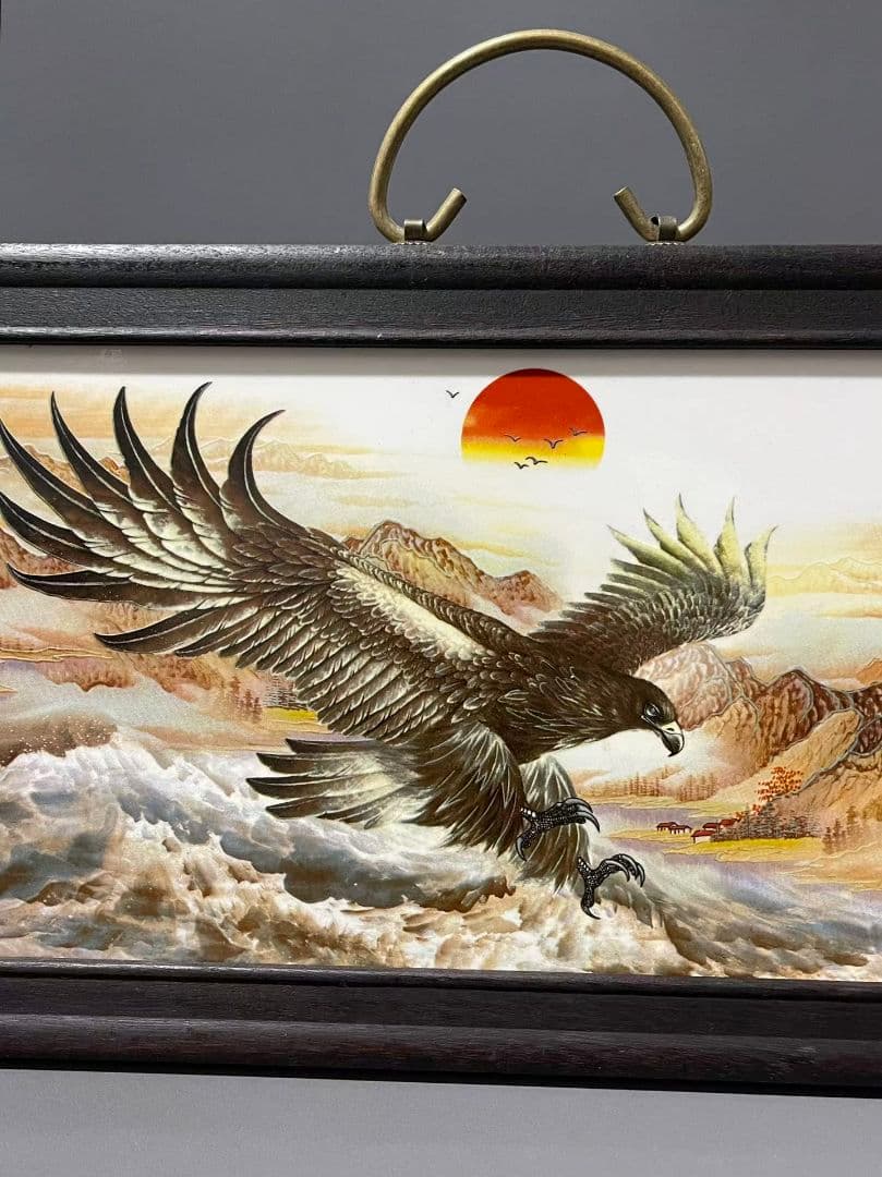 景徳鎮パステル磁器板画大展鴻図 掛屏 応接間 書斎 茶室 雄