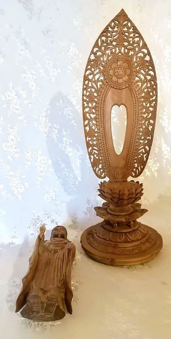 阿弥陀如来立像 4.5寸#570+#576 像は◇白檀 木彫 仏像