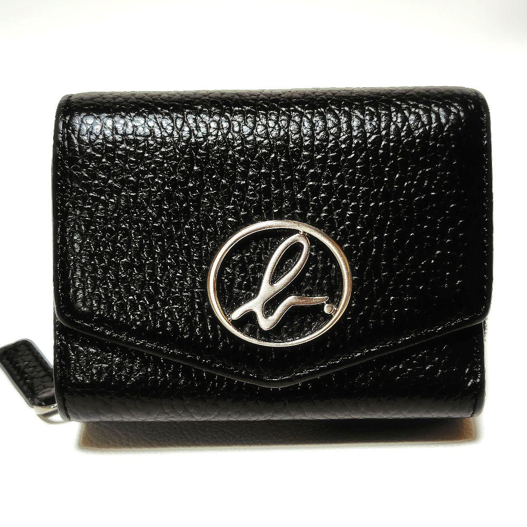 極美品✨　アニエスベー　折り財布　黒　シボ革　金具ロゴ　シンプル