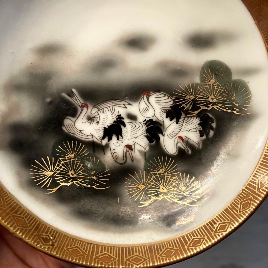九谷焼 アンティーク明治時代 手描きの鶴や金彩が美しく芸術的な九谷焼