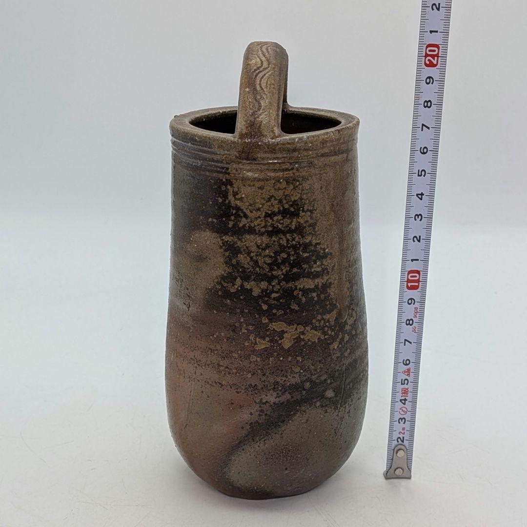 岡山県重要無形文化財 伊勢崎満 備前焼 手付花入 共箱共布栞 花器 花瓶 花生