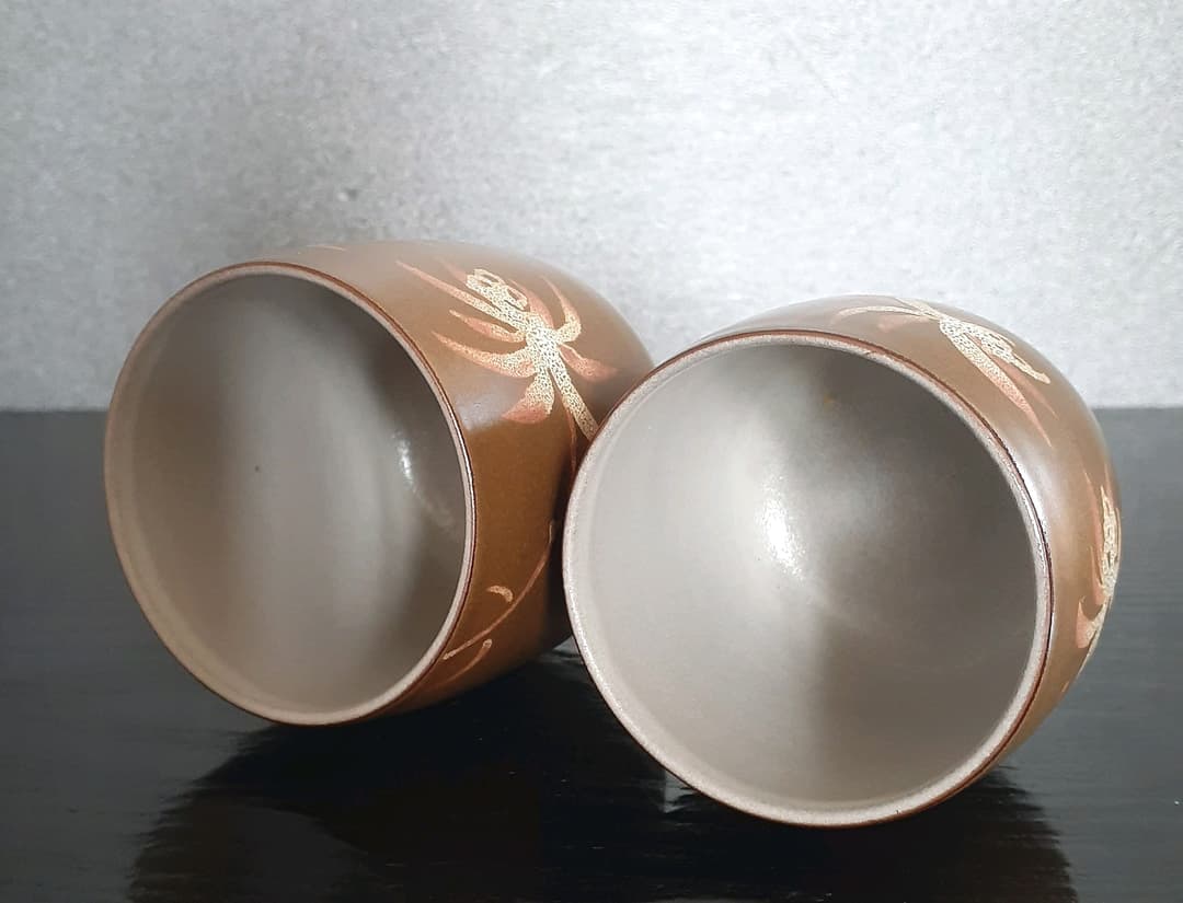 人間国宝 佐渡 無名異焼 【五代伊藤赤水】造 湯呑茶碗 大小 夫婦湯呑