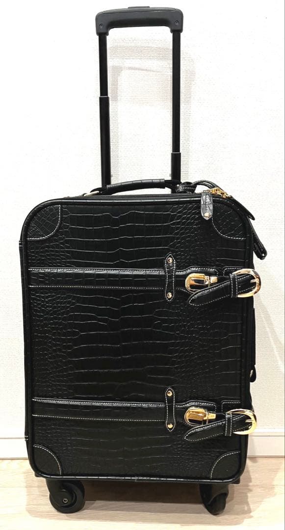 未使用級】SWANY スワニー キャリーバッグ クロコ型押し 黒 ブラック