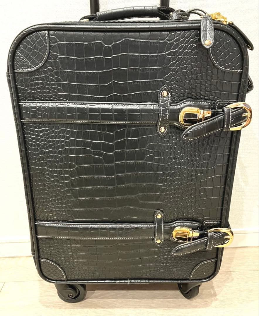 未使用級】SWANY スワニー キャリーバッグ クロコ型押し 黒 ブラック