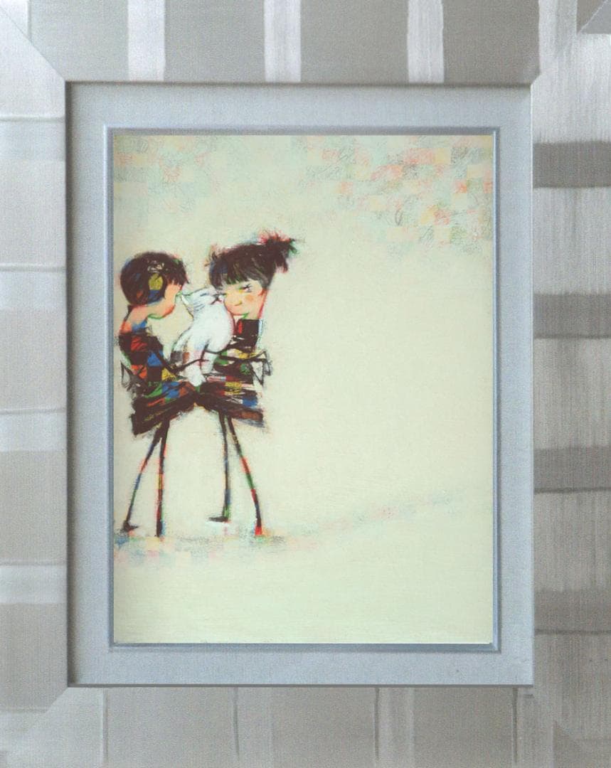 油絵 菅家令子 絵 絵画 インテリア F4-072619 可愛い子猫と女の子