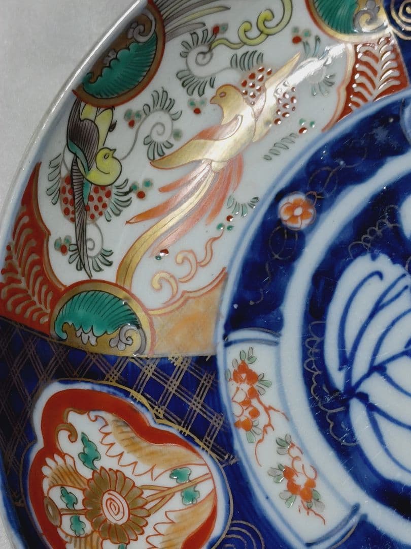 古伊万里 骨董品 大鉢 大皿 大深鉢 色絵 陶器 明治 鳳凰 花 飾り