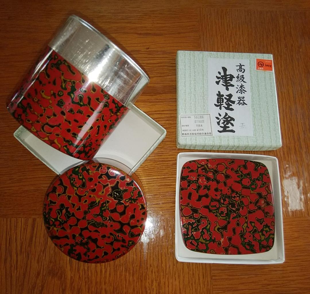 新品未使用 津軽塗 唐塗り 伝統工芸品 茶道具セット 茶びつ 茶托 茶筒 急須台