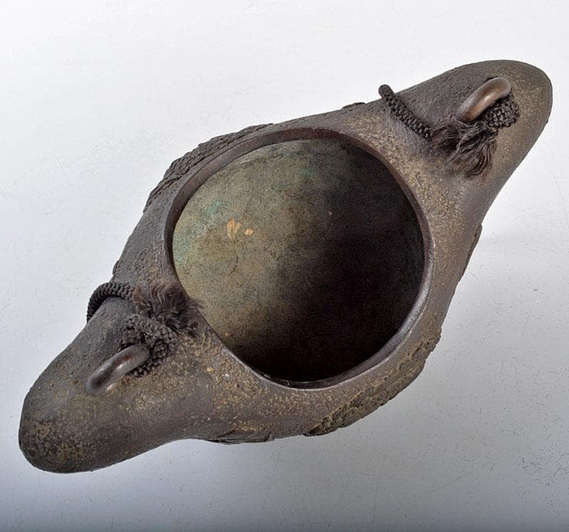 古銅宣徳銅　漢詩神獣刻　掛花生　掛香炉　G　R4338