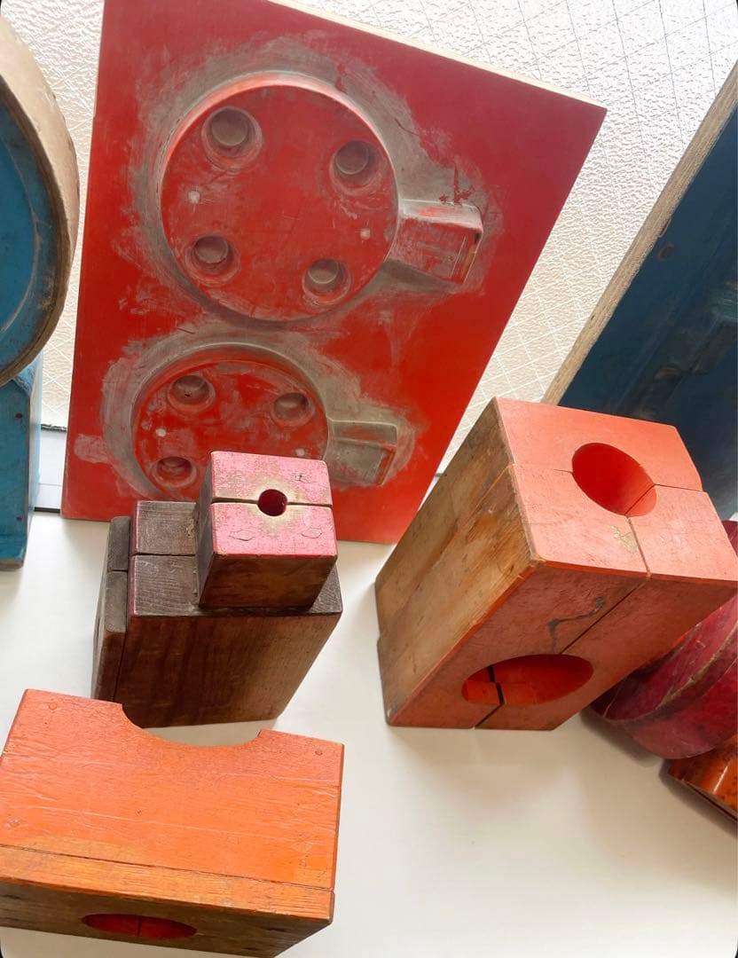 昭和レトロ 木製 型 工業型 木彫り 彫刻 オブジェ 11個 詳細不明。