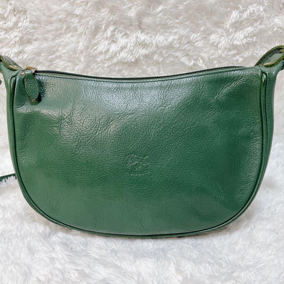 【希少色】イルビゾンテ ハーフムーン エンボスロゴ ショルダーバッグ 緑 レザー