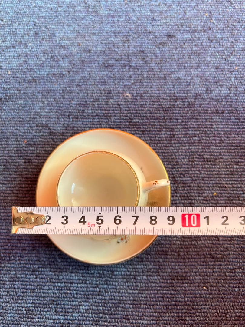 964 明治期 英国里帰り品 色絵陽刻美人富士文卵殻手 カップ＆ソーサー