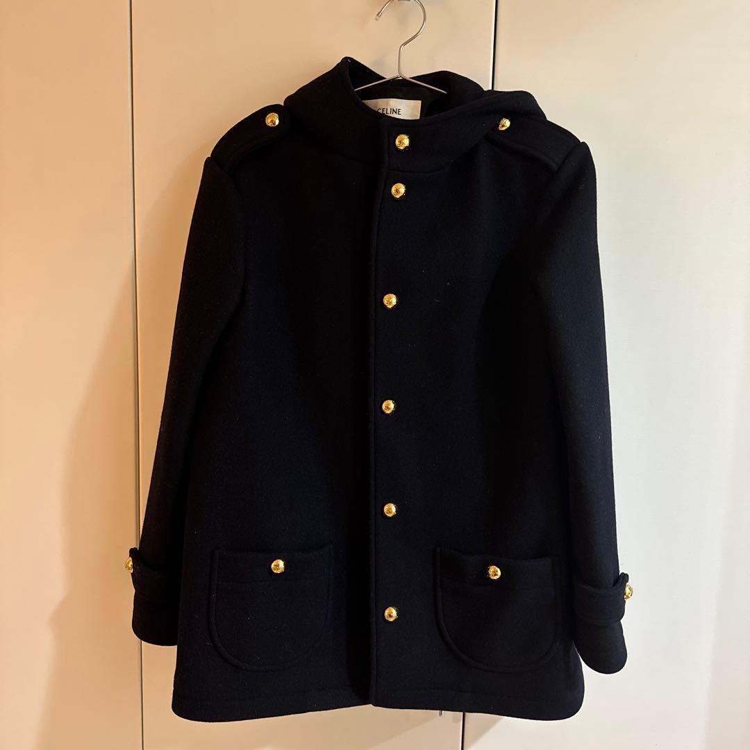値下げ‼️CELINE フード付きネイビーウールコート - メルカリ