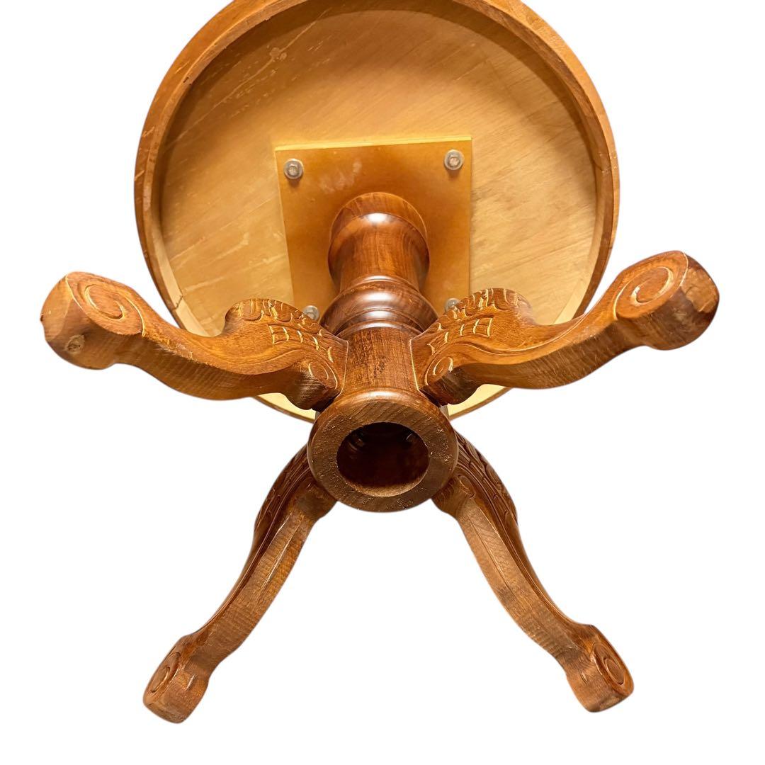 高級 イタリア アンティーク 家具 象嵌 テーブル ラウンジ 丸 80cm猫脚