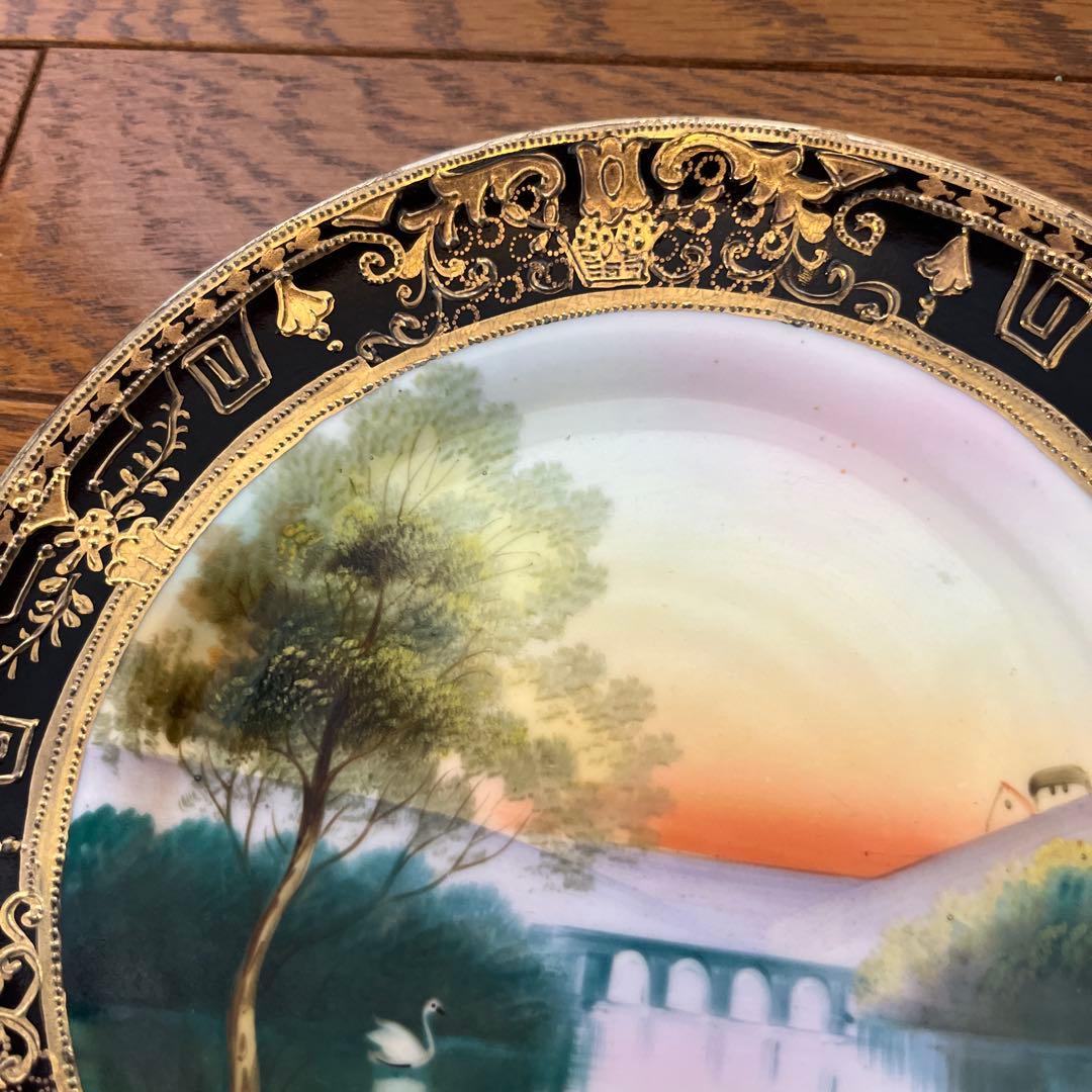オールドノリタケ代表的な作品金盛りが豪華なプレート スワン湖畔M