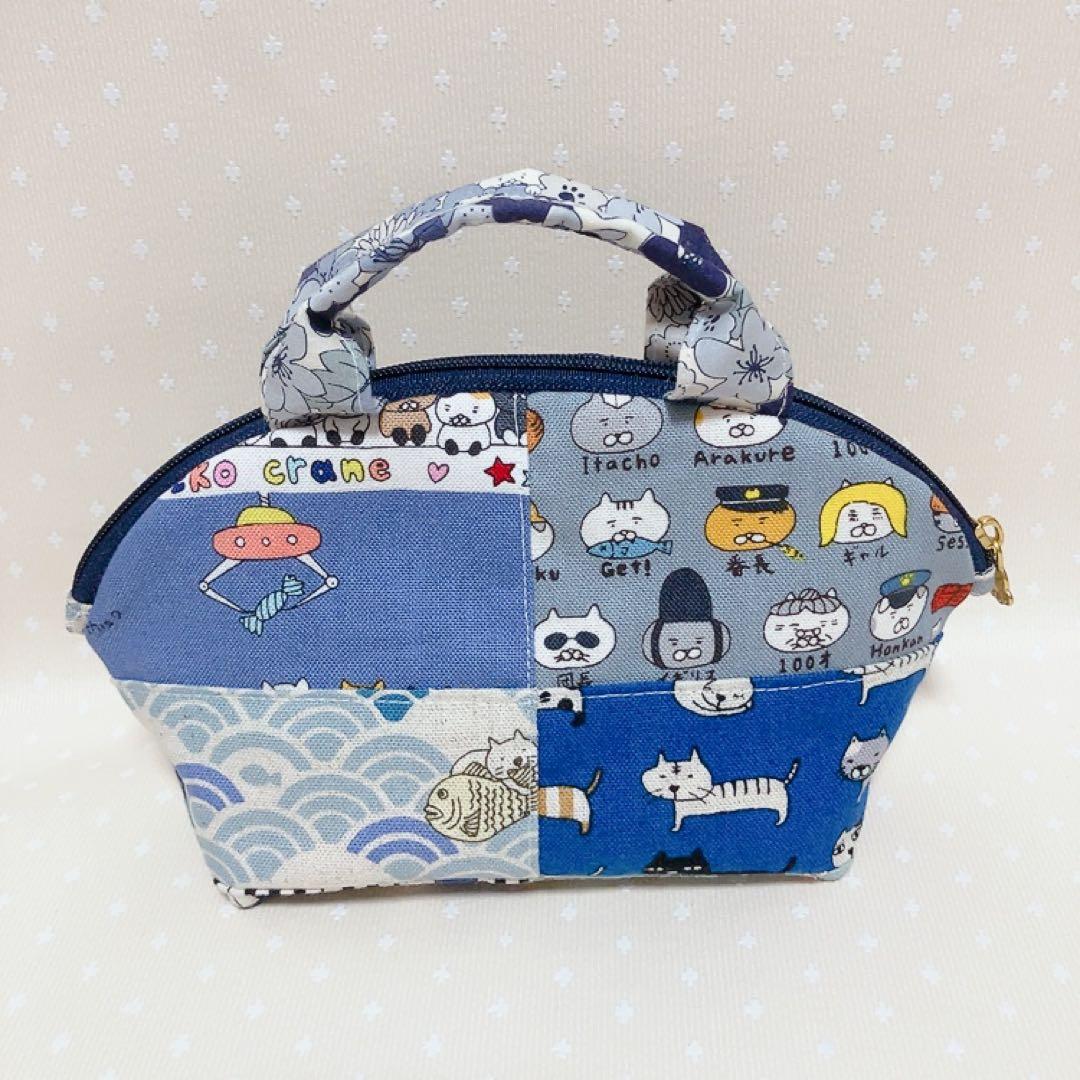 チャッピー。 テントポーチ パッチワーク猫生地 巾着付きトートバッグ