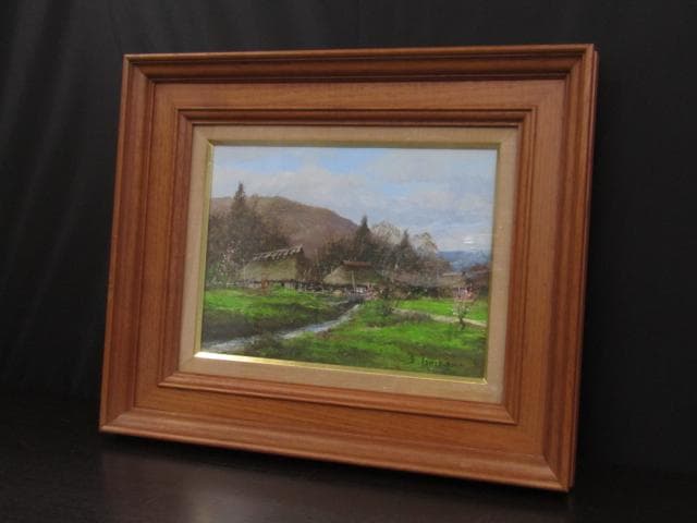 石川 茂男 『奥信濃』油彩4号 長野県下水内郡 直筆サインあり 木製額縁付き