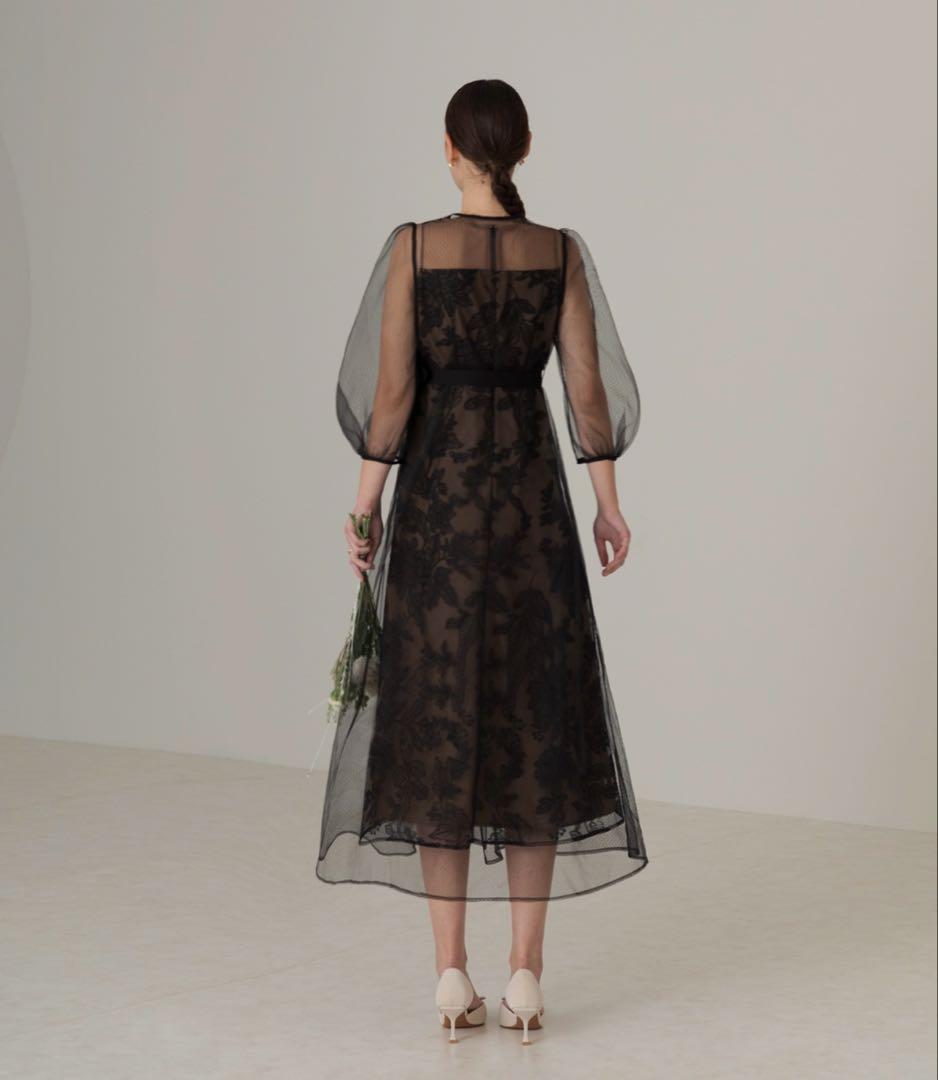 お値下げ！【LEJA】チュールパイピングリーフベルトAラインドレスワンピース