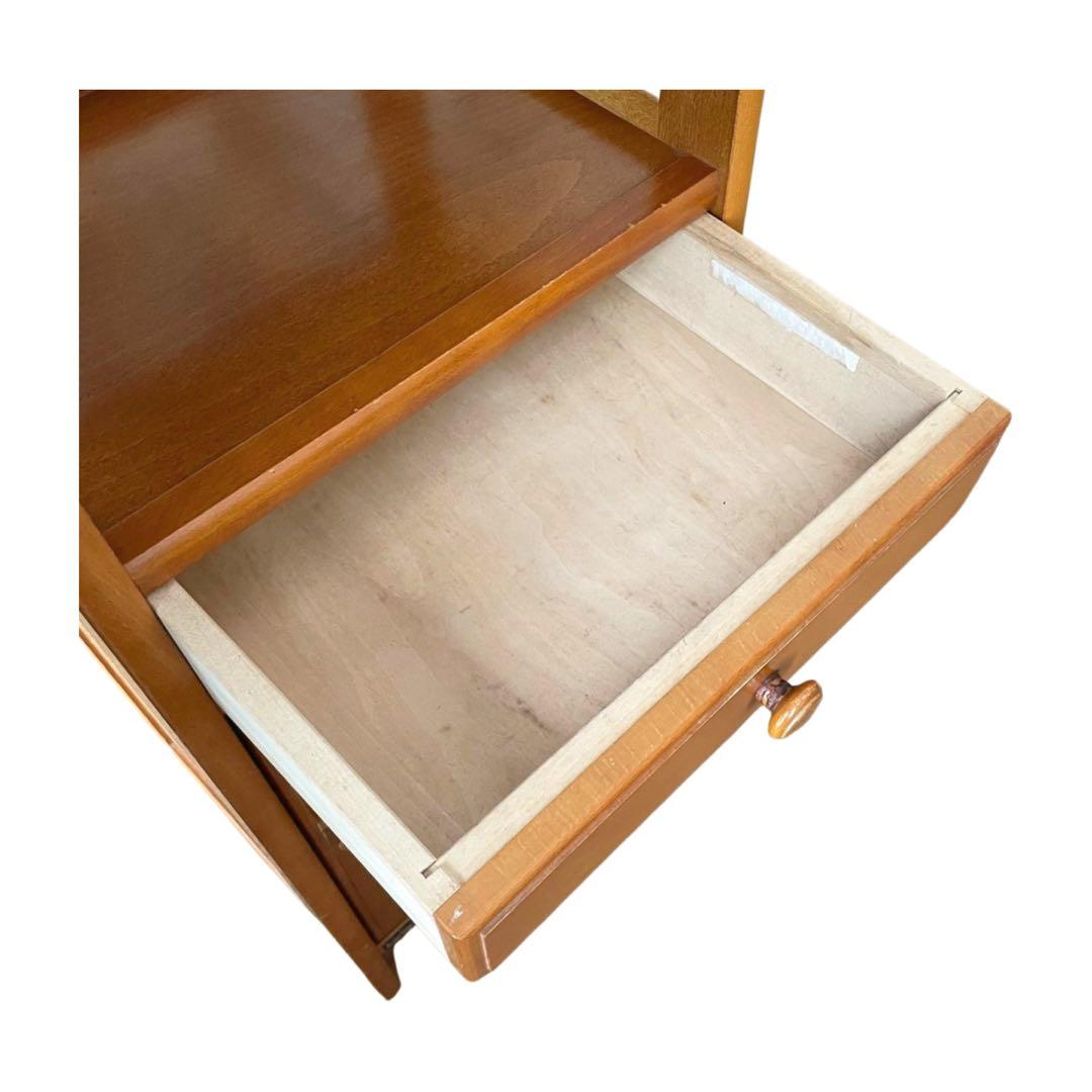 希少 カリモク ラタン 木製電話台・FAX台 引き出し付き 昭和レトロ