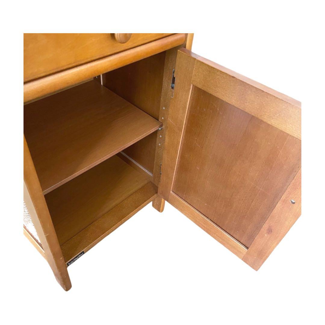 希少 カリモク ラタン 木製電話台・FAX台 引き出し付き 昭和レトロ