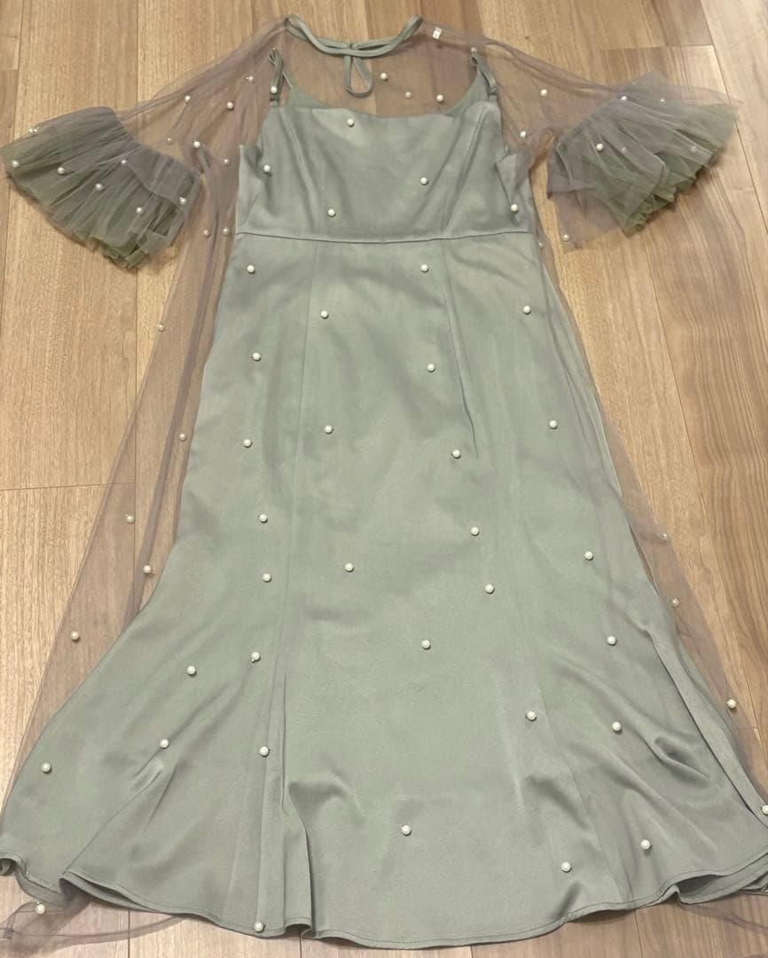 Leja ティアードフリルスリーブパールワンピースドレス