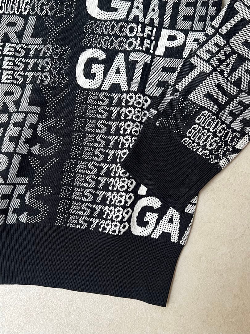 美品 サイズ1 PEARLY GATES ブラックニットセーター ロゴプリント