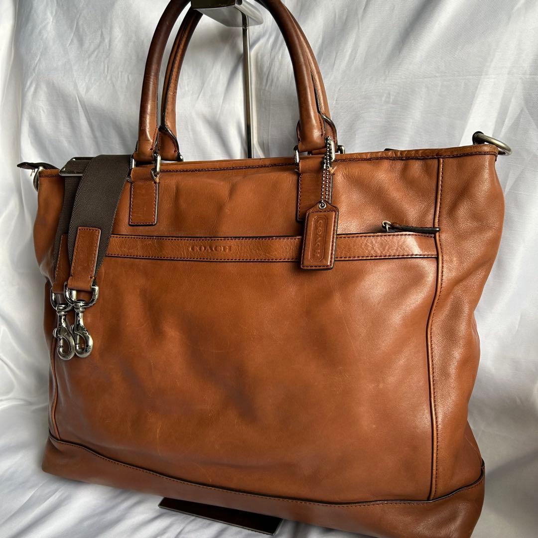 【人気】COACH レザー 2way ビジネスバッグ ショルダー A4 ブラウン