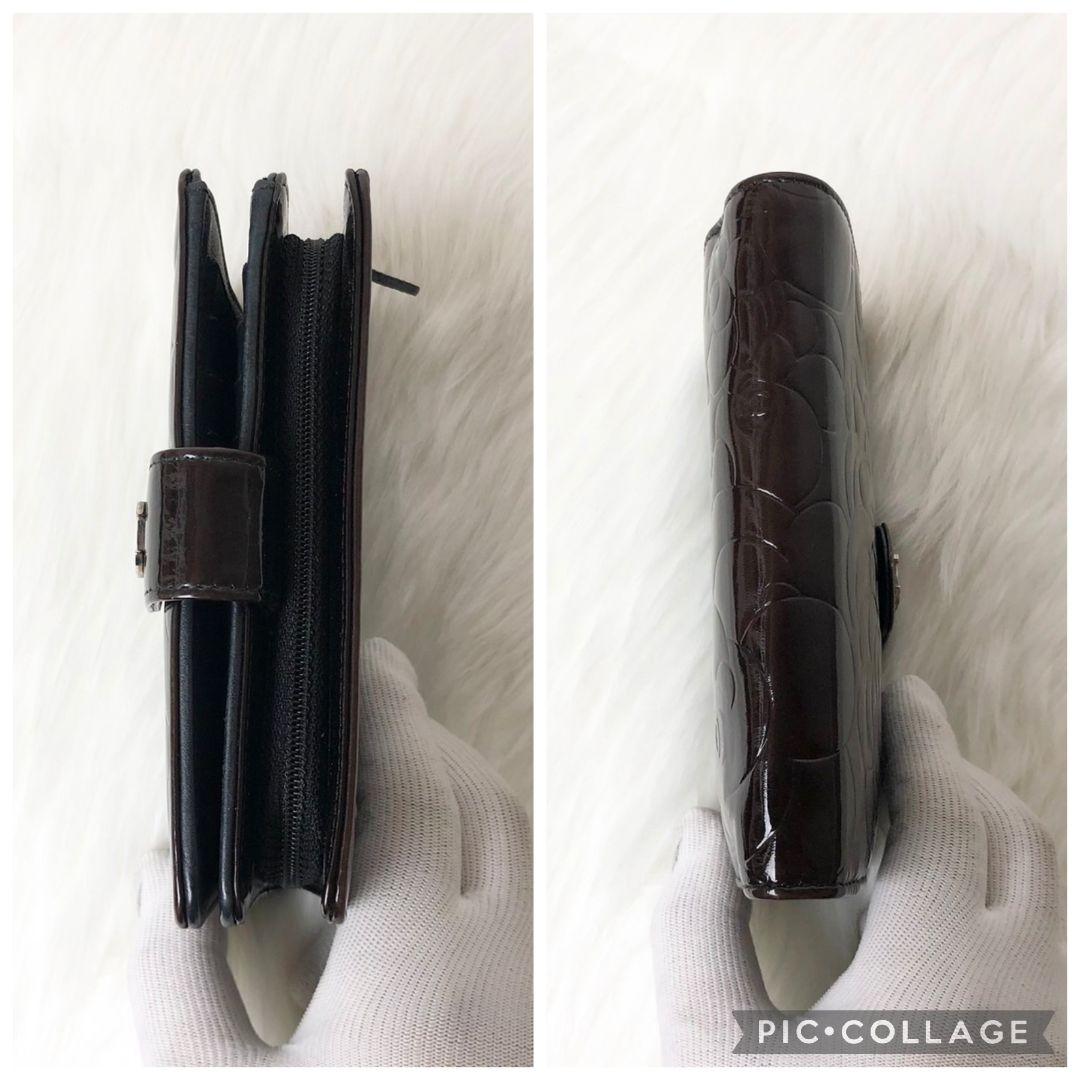 【美品】CHANEL 二つ折り財布 カメリア ココマーク パテントレザー