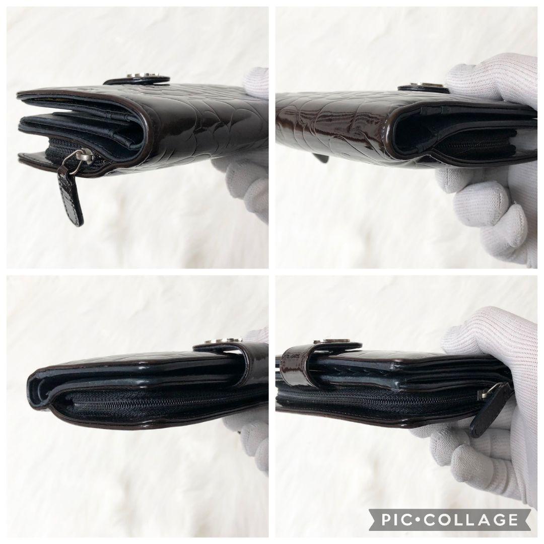 【美品】CHANEL 二つ折り財布 カメリア ココマーク パテントレザー
