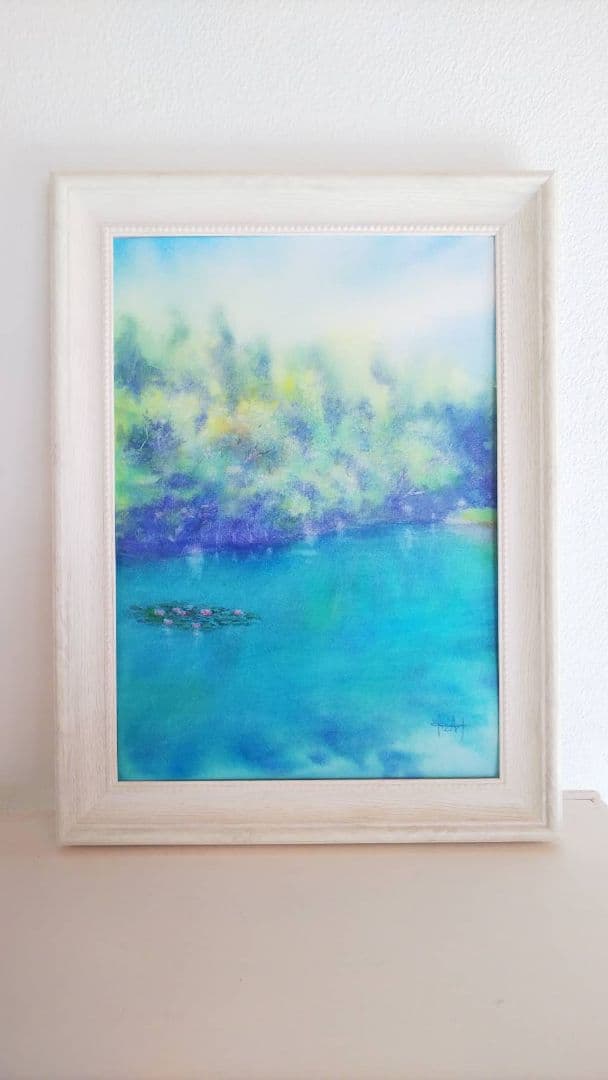 癒しの水彩画1013  湖水-睡蓮-