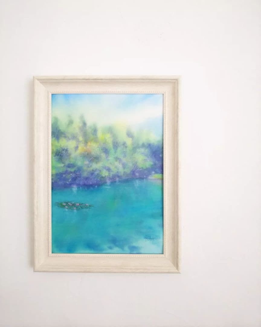 癒しの水彩画1013  湖水-睡蓮-