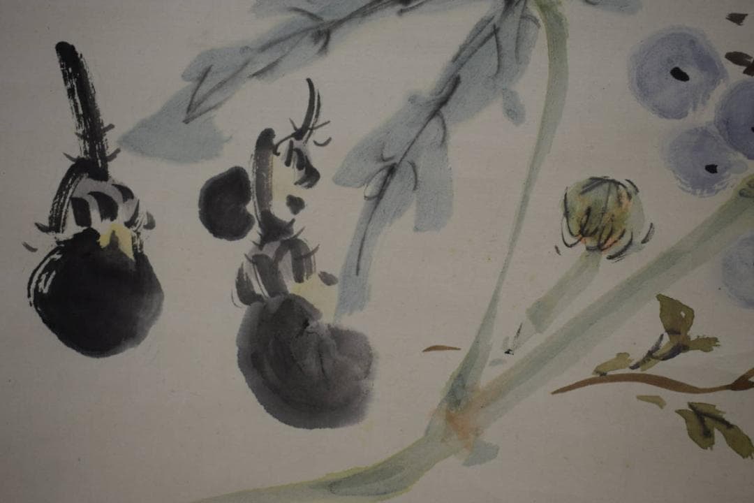 真作/小室翠雲/秋花茄子図/大幅/布袋屋掛軸HH-624