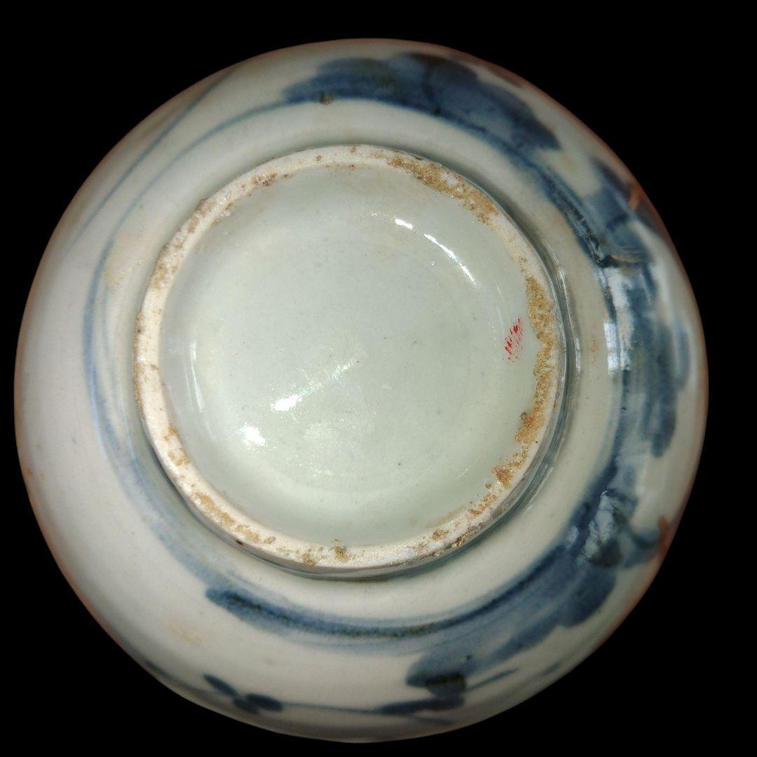 1750年～1770年代　古伊万里　雪輪草花文染付碗　金継　骨董品　見込蛇目秞剥