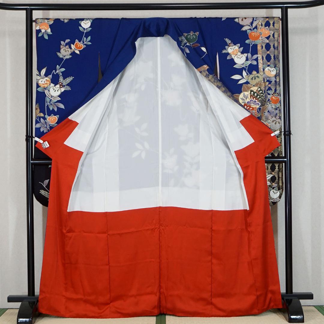 長じゅばん付き 正絹振袖 青 金彩友禅柄 165cm a129