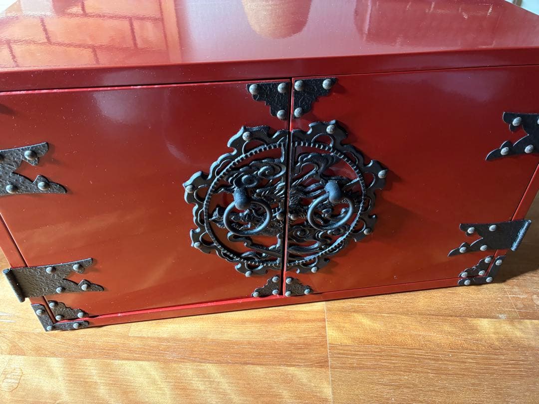 輪島塗 螺鈿細工 飾り棚 茶箪笥 段違い 違棚 黒漆 唐子 高級 和式