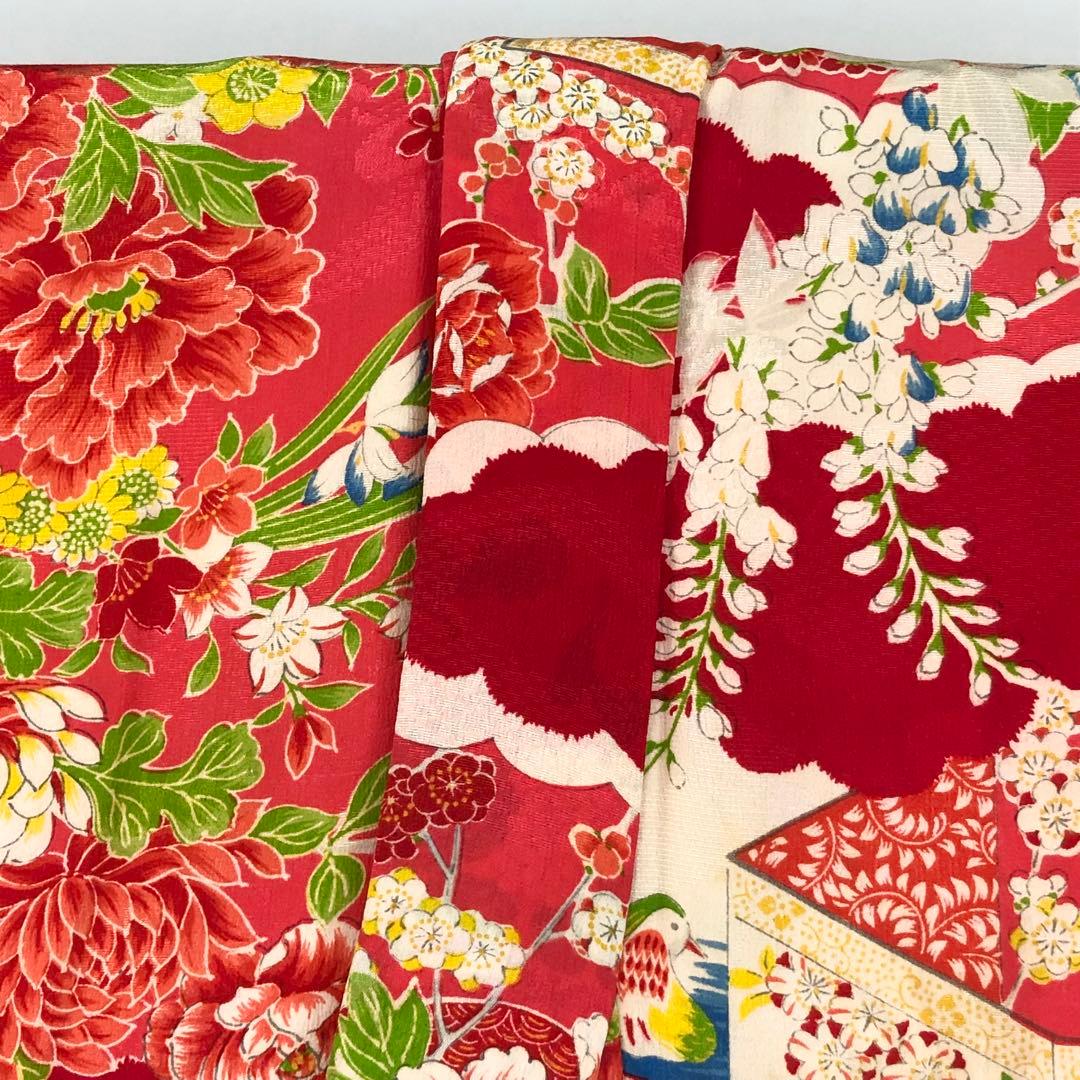 子供着物 十三詣り 花模様 鳥 紅赤色 CK-7375