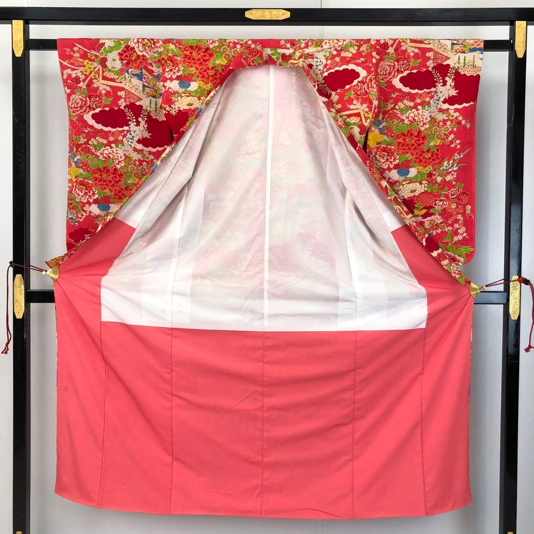 子供着物 十三詣り 花模様 鳥 紅赤色 CK-7375