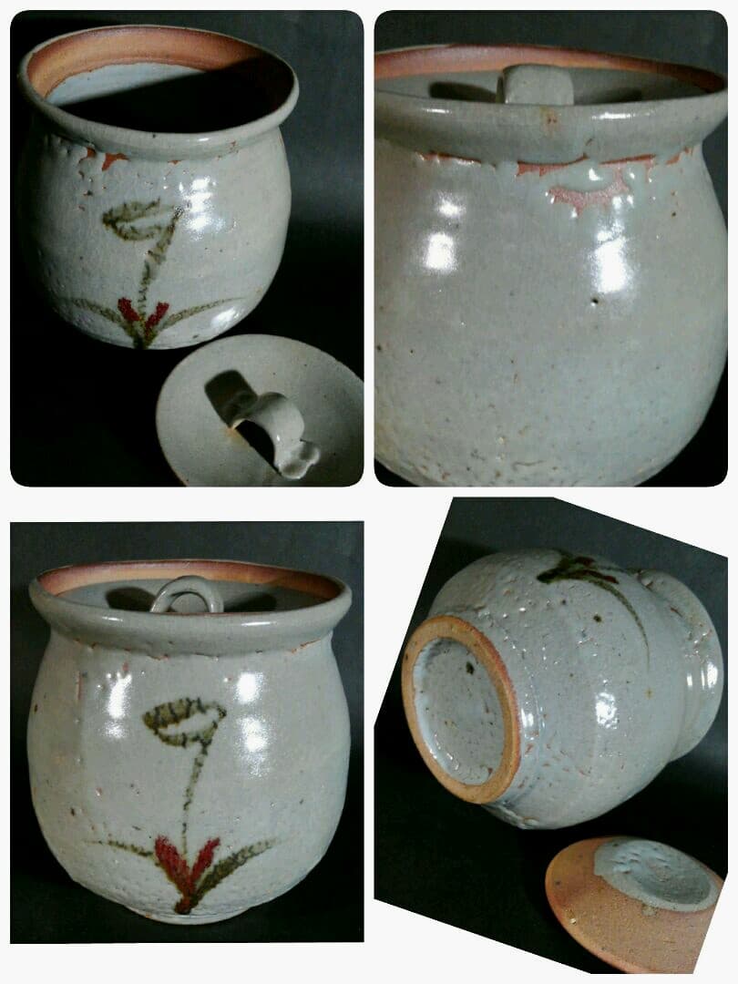 日本工芸会正会員 丸田正美作 黒牟田焼 鉄絵草花文 水指