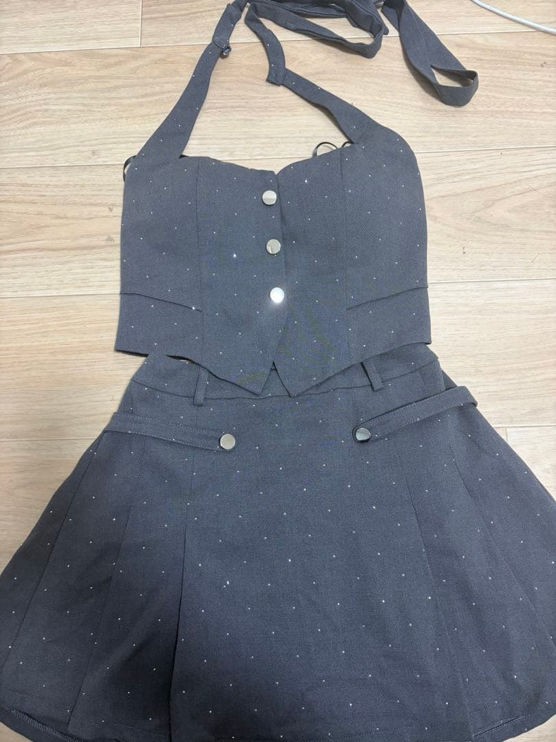 ROBE de FLEURS グレー フレアドレス S