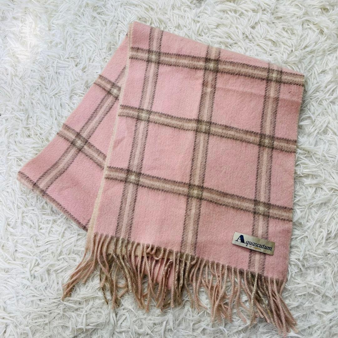 アクアスキュータム カシミヤ100% マフラー チェック ストール くすみ
