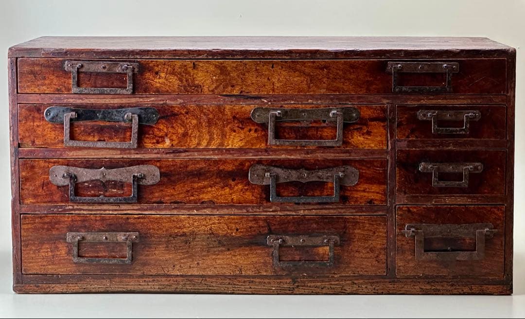 江戸期 欅(ケヤキ) 小引出し時代箪笥 7杯 アンティーク 骨董品 江戸時代