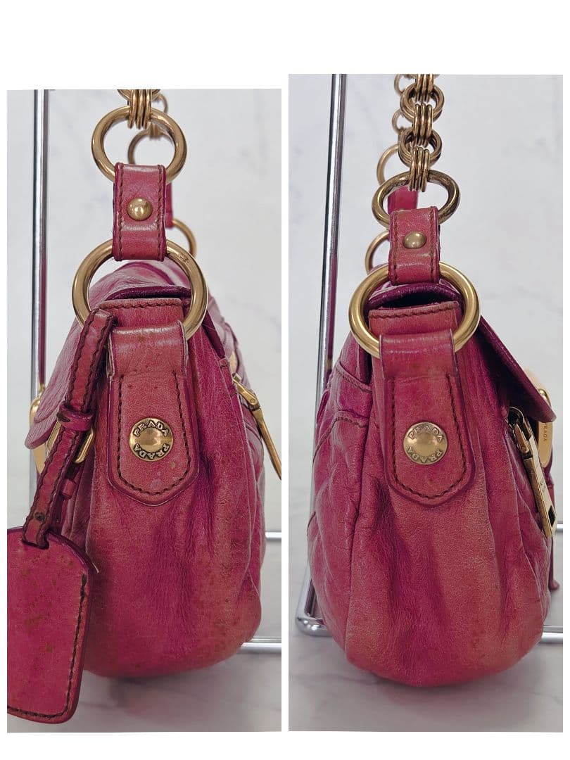 希少✨レア プラダ PRADA ピンク レザー ハンドバッグ チェーンストラップ