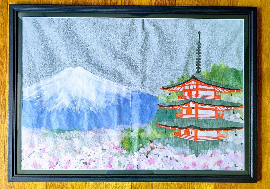 【お値下げしました】めでたや　ちぎり絵タペストリー（額入り）日本の四季４枚セット