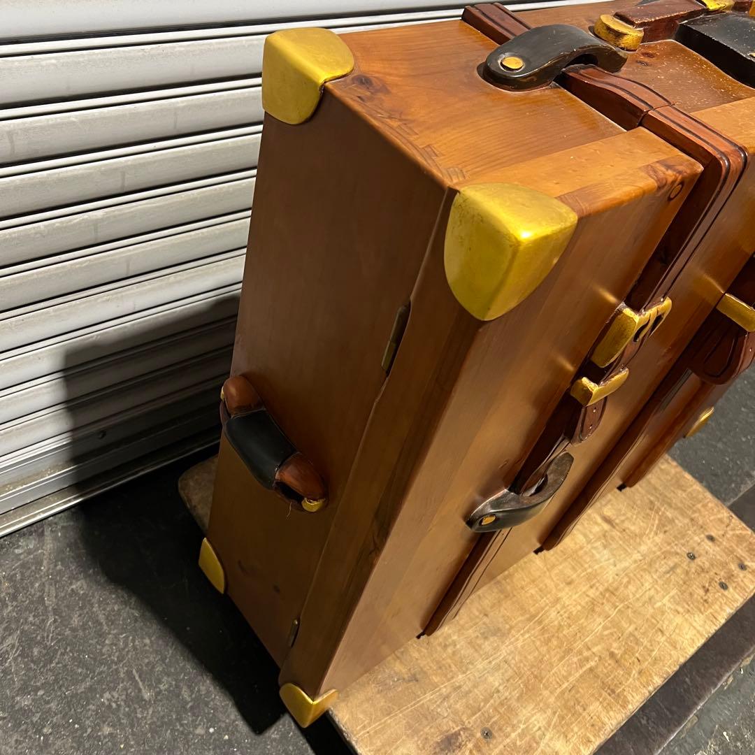 3716］ トランク型 木製シューズボックス アンティーク風 靴箱 収納家具