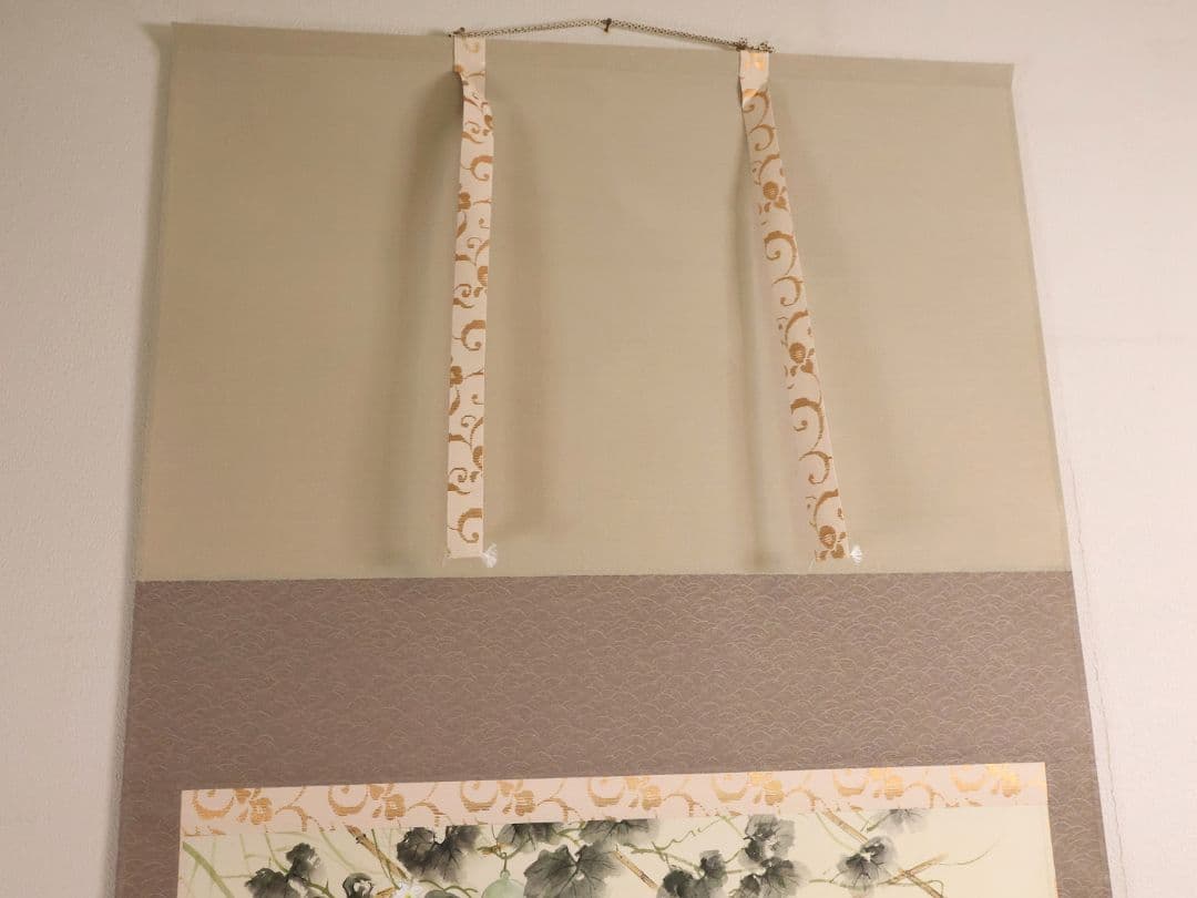 真作 美品 日本画 田中松泉 瓢箪 雀 彩色 紙本 掛軸 鳥 横