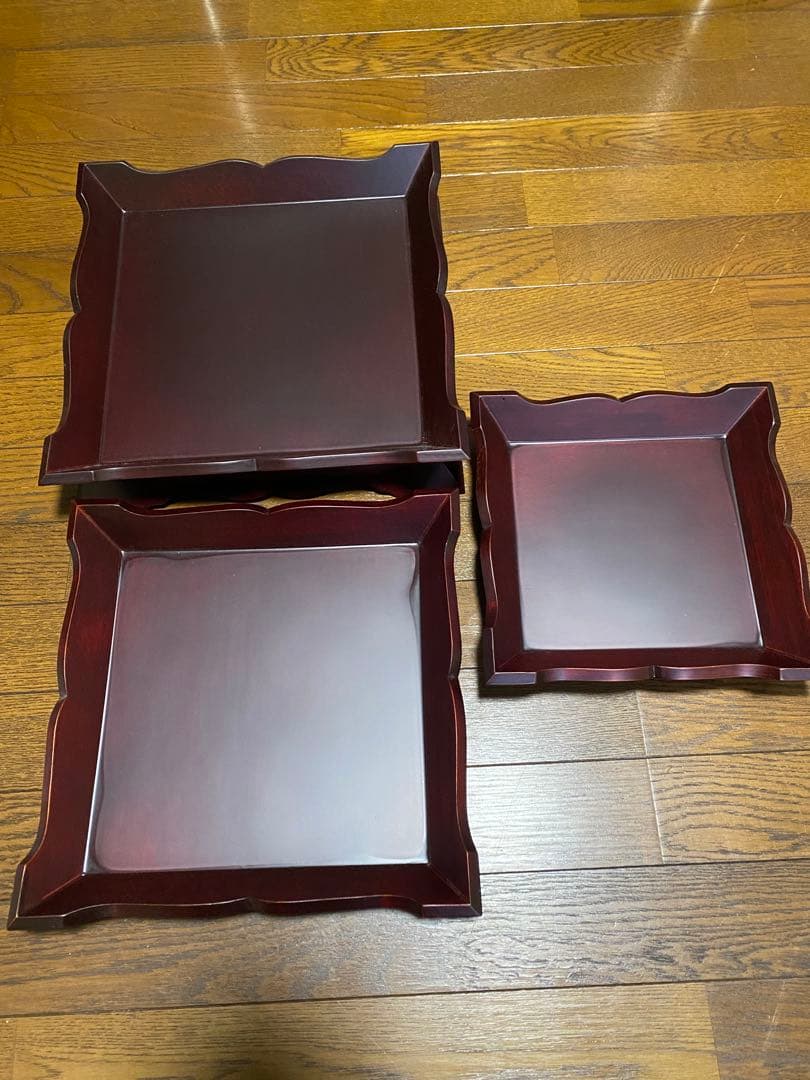 木製 盛器 高台皿 飾り台 飾り盆 高台 茶盆 酒器盆　四角形膳 3枚セット