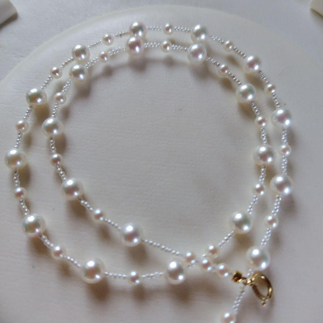 K18 アコヤ真珠ベビーパール、あこや砂芥子パール、オメガ風ネックレス