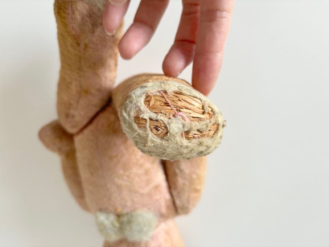 フランス】蝶ネクタイをしたピンクのアンティークテディベア / 青い目