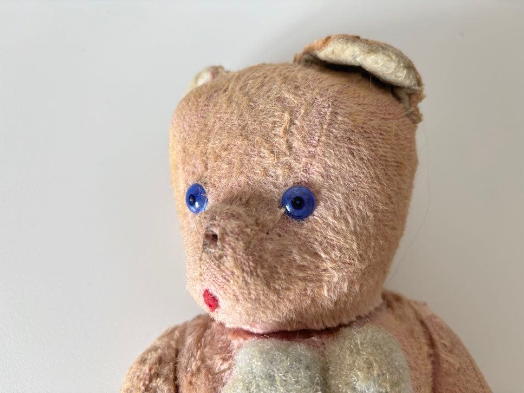 フランス】蝶ネクタイをしたピンクのアンティークテディベア / 青い目