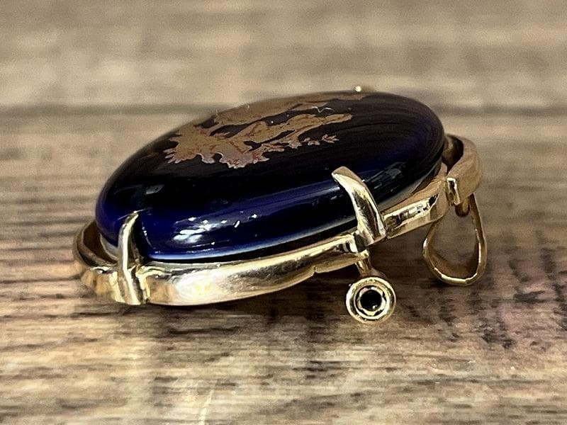 フランス製 リモージュ 七宝焼 K18 枠 ペンダント 兼 ブローチ 9.8g